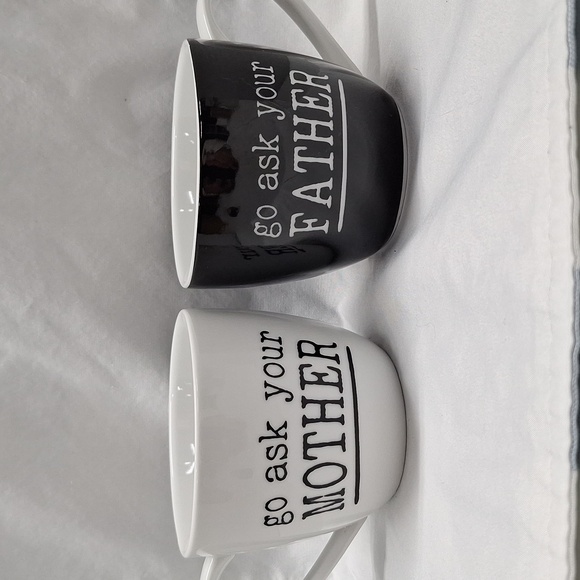 #ABT Bouclair set of 2 go ask your Mother, go ask your Father coffee mugs - Picture 1 of 4